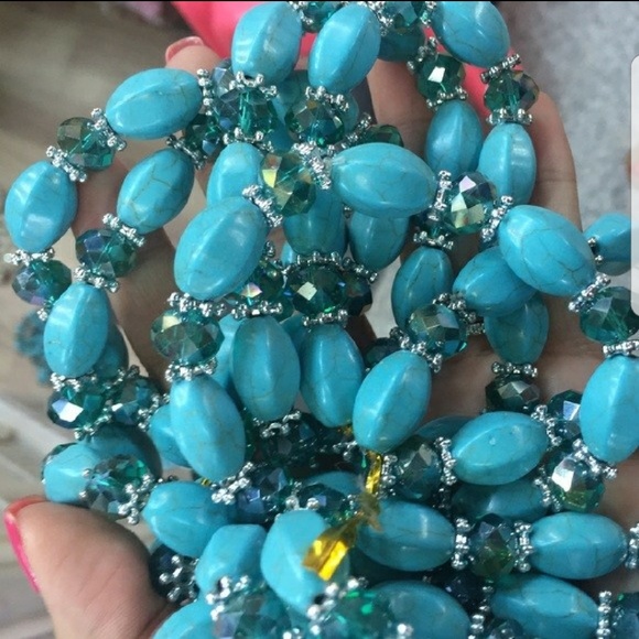 Turquoise and blue beaded bracelet - Picture 2 of 2